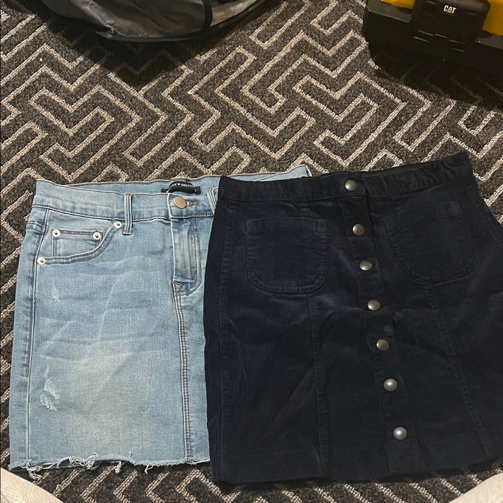 Brandy Melville Light Blue Denim and Black Corduroy Skirt Set